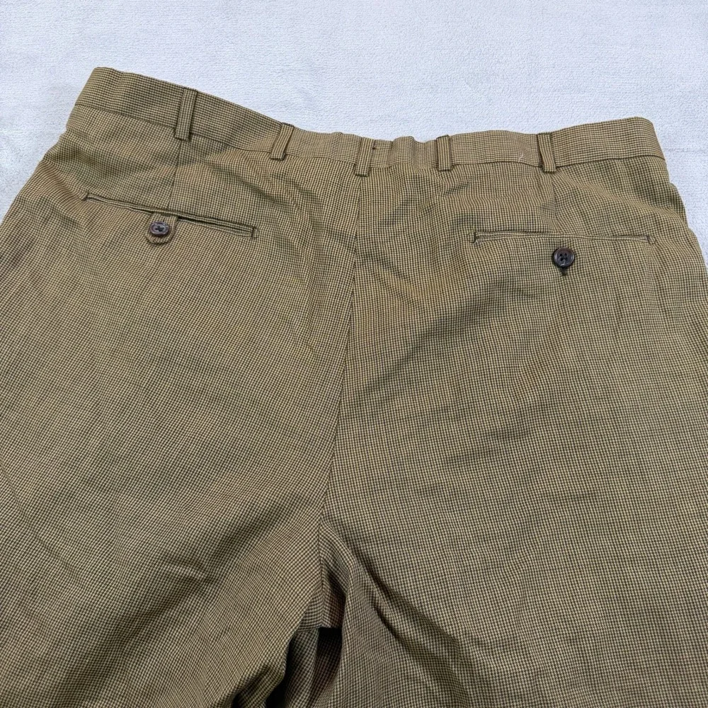 Vintage Hickey Freeman Mens 38x34 Brown Micro Check Pleated Wool Dress Pants EUC